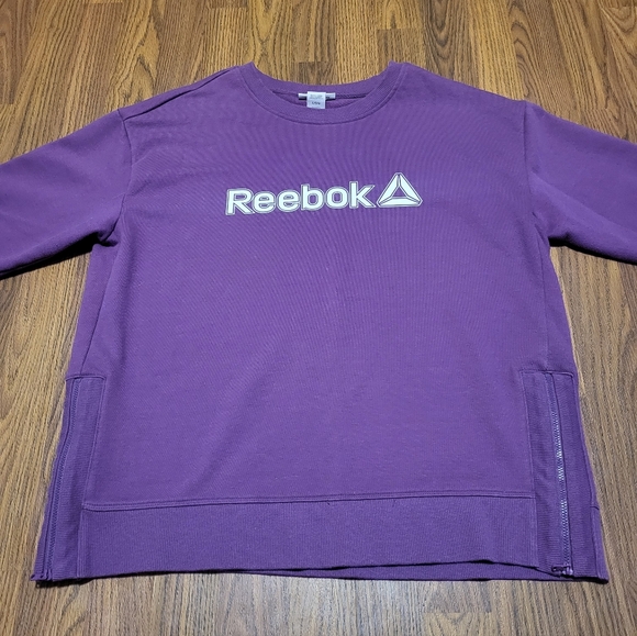 Y2K Reebok Women's Large Purple Crewneck Long Sleeve Sweatshirt Side Zip 20s D9 - Picture 2 of 6